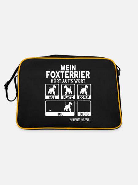 Foxterrier Hund Dog Hundehalter - Retro Tasche - Schwarz/Gold - Hinten