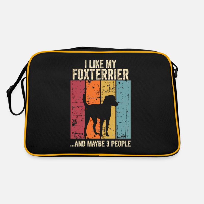 Foxterrier Hund Dog Hundehalter - Retro Tasche - Schwarz/Gold