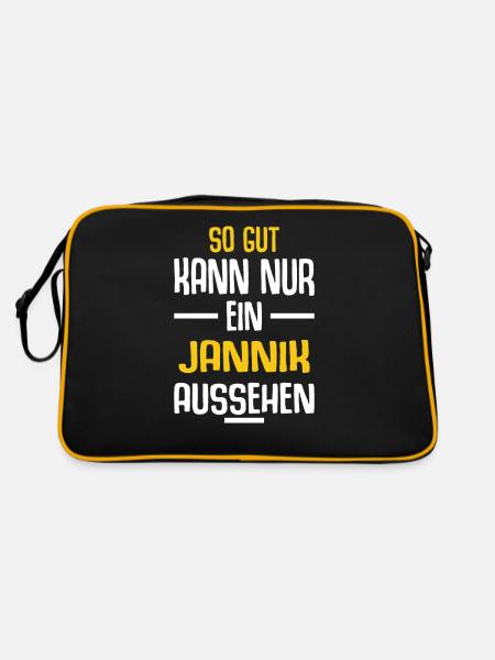 Jannik Vorname Name Geburtstag - Retro Tasche - Schwarz/Gold - Hinten