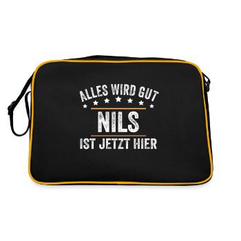 Nils Vorname Name Geburtstag - Retro Tasche - Schwarz/Gold - Hinten