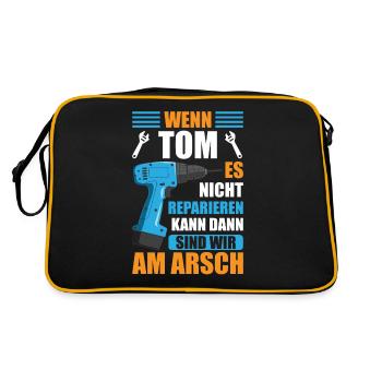 Tom Vorname Name Geburtstag Reparieren - Retro Tasche - Schwarz/Gold - Hinten