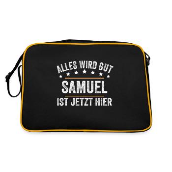 Samuel Vorname Name Geburtstag - Retro Tasche - Schwarz/Gold - Hinten