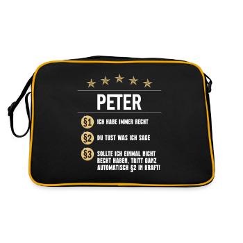 Peter Habe immer Recht Namenstag - Retro Tasche - Schwarz/Gold - Hinten