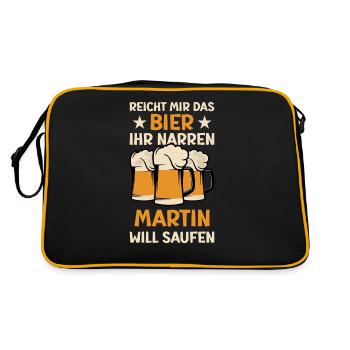 Reicht mir das Bier Martin Saufen Namen - Retro Tasche - Schwarz/Gold - Hinten