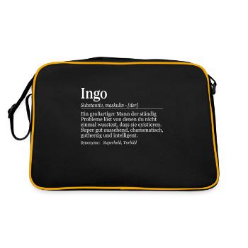 Ingo Definition Namenstag Geburtstag Name - Retro Tasche - Schwarz/Gold - Hinten