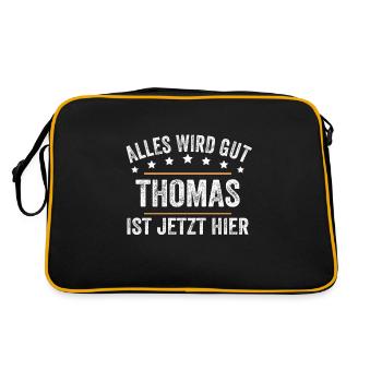 Thomas Vorname Name Geburtstag - Retro Tasche - Schwarz/Gold - Hinten