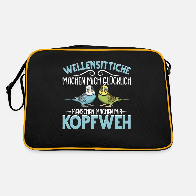 Wellensittich Vogel - Retro Tasche - Schwarz/Gold