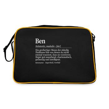 Ben Definition Namenstag Geburtstag Name - Retro Tasche - Schwarz/Gold - Hinten