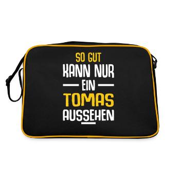Tomas Vorname Name Geburtstag - Retro Tasche - Schwarz/Gold - Hinten