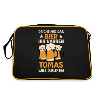 Reicht mir das Bier Tomas Saufen Namen - Retro Tasche - Schwarz/Gold - Hinten