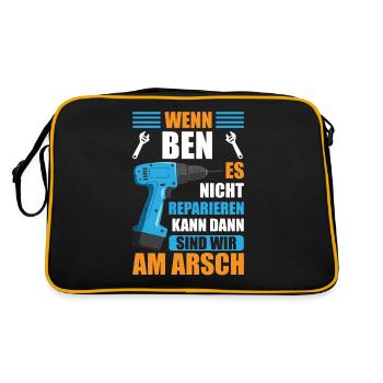 Ben Vorname Name Geburtstag Reparieren - Retro Tasche - Schwarz/Gold - Hinten
