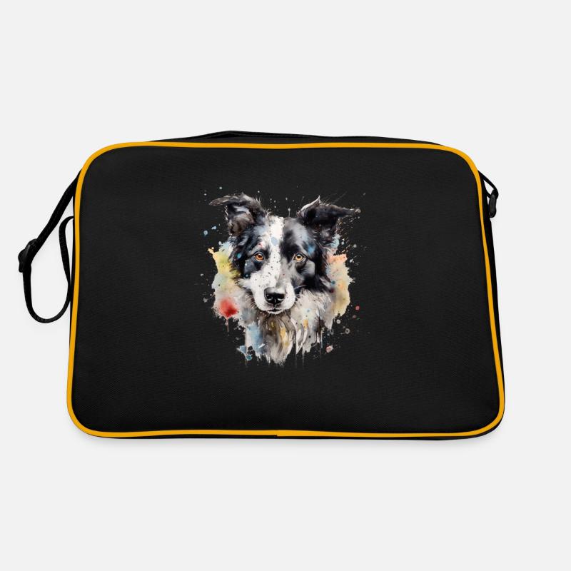 Border Collie - Retro Tasche - Schwarz/Gold
