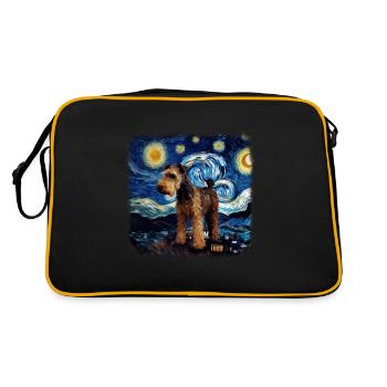 Airedale Terrier Van gogh starry night - Retro Tasche - Schwarz/Gold - Hinten