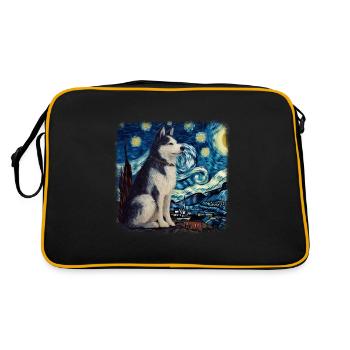 Alaskan Malamute Van gogh starry night - Retro Tasche - Schwarz/Gold - Hinten