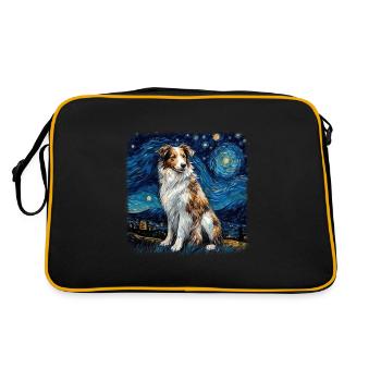 Australian Shepherd Van gogh starry night - Retro Tasche - Schwarz/Gold - Hinten
