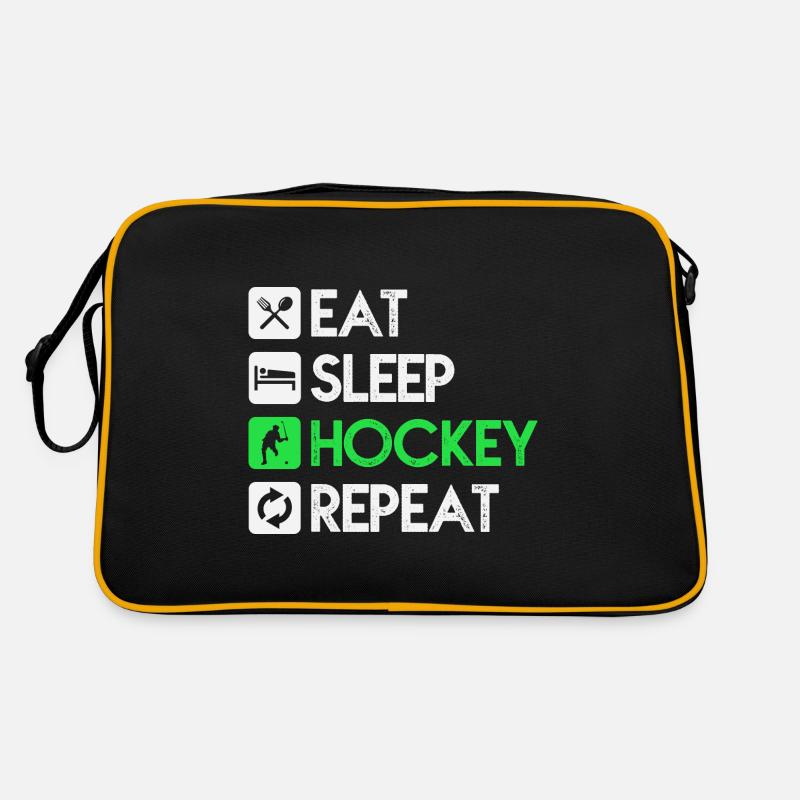 Puck Eat Sleep Hockey Repeat Geschenk Shirt Retro Tasche