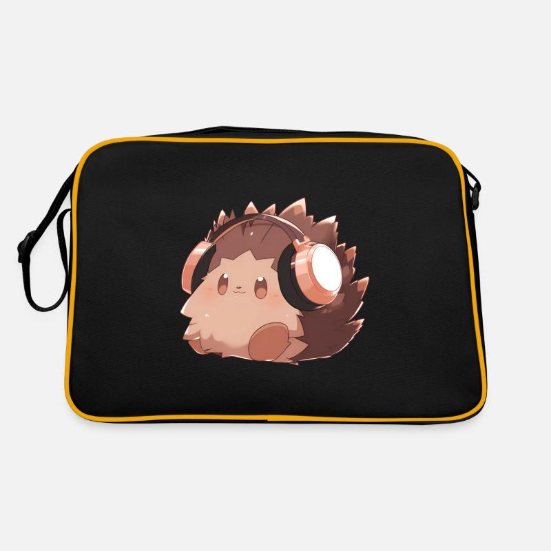 Niedlicher Igel mit Kopfhörern Retro Tasche