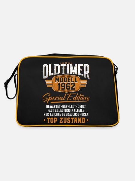 Oldtimer Baujahr 1962 Geburtstagsspruch - Retro Tasche - Schwarz/Gold - Hinten