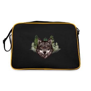 Wolf Grey Forest Wild Wildlife Creature - Retro Bag - black/gold - Back