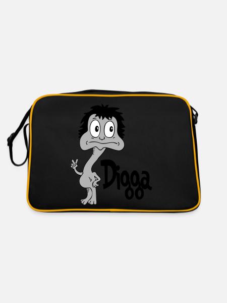 Sprüche Lustige Comic Digga - Retro Tasche - Schwarz/Gold - Hinten
