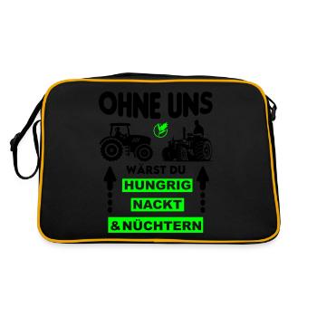 Bauer Hungrig Nackt Nüchtern Protest - Retro Tasche - Schwarz/Gold - Hinten