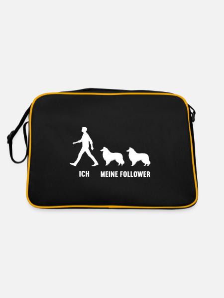 Ich Meine Follower Collie Colliebesitzer Colliefan - Retro Tasche - Schwarz/Gold