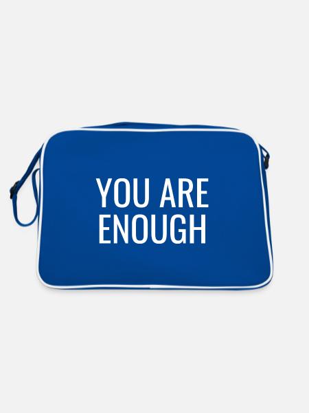 Du bist genug - Christliche positive Zitate - Retro Tasche - Blau/Weiß - Hinten