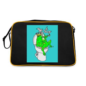 Rauchender Frosch auf dem Klo - Retro Tasche - Schwarz/Gold - Hinten