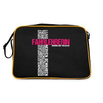 Fahrlehrerin Heldin der Straße Lehrer Fahrschule - Retro Tasche - Schwarz/Gold - Hinten