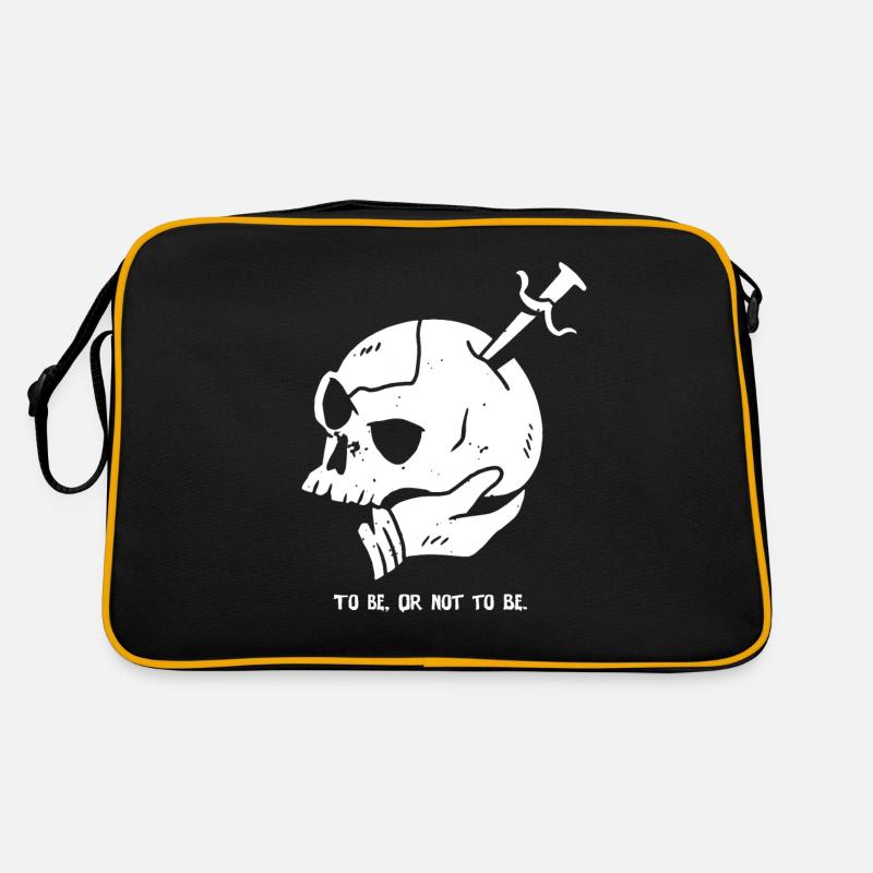 Totenkopf mit Dolch und Hamlet Zitat Retro Tasche