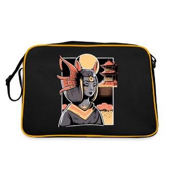 Chat Femme Et Sanctuaire Japonais Paysage - Sac Retro - noir/or - Dos