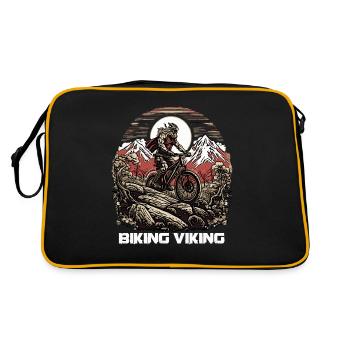 Der Fahrrad fahrende Wikinger liebt Mountainbiken - Retro Tasche - Schwarz/Gold - Hinten