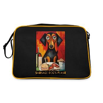 Ein Fest, ein Essen und ein Dackel - Retro Tasche - Schwarz/Gold - Hinten