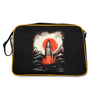 Japanische Rote Sonne: Start einer Rakete - Retro Tasche - Schwarz/Gold - Hinten