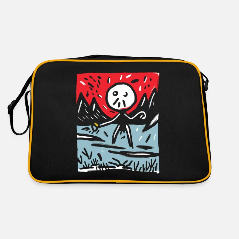 Japan's Red Sun: Mountains and Stick Figures Retro Bag