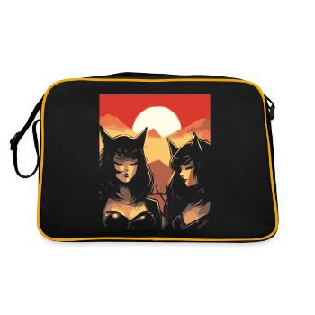 Japan, Red Sun, Cats, Ears, Girls - Retro Bag - black/gold - Back