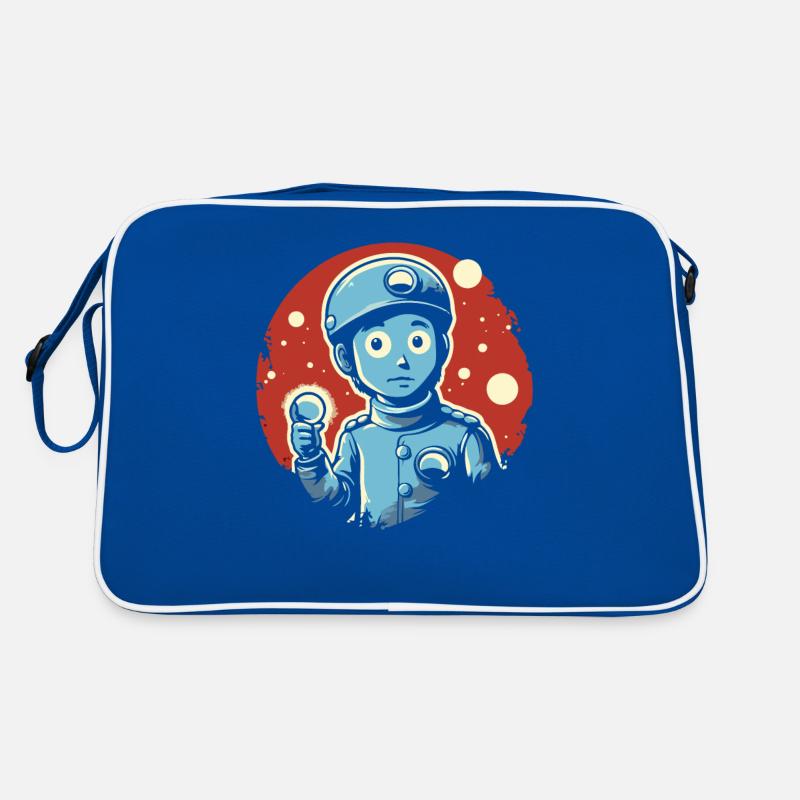 Ein Junge mit einer Lampe Retro Tasche
