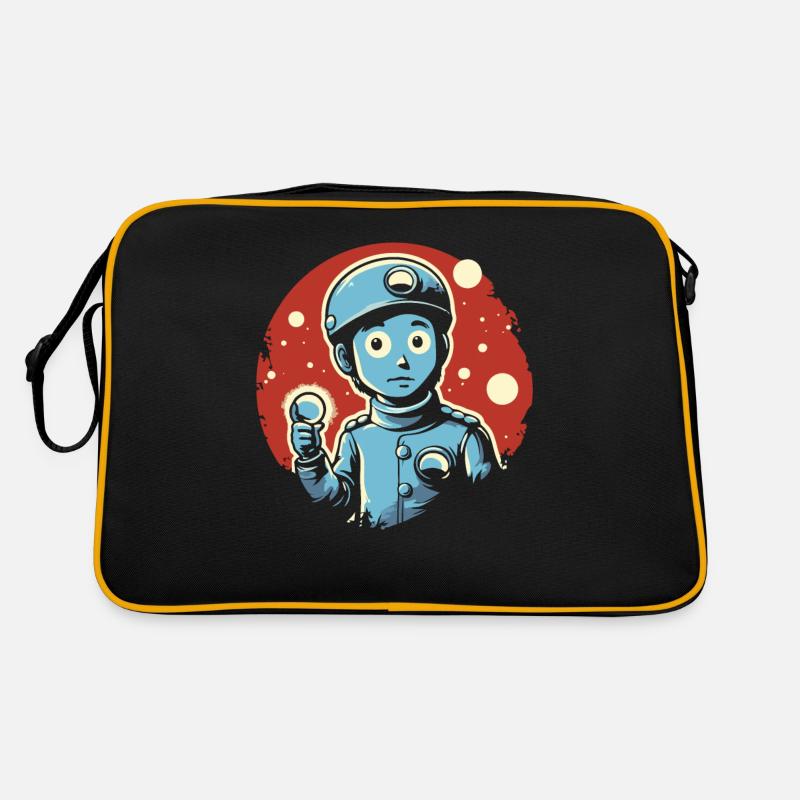 Ein Junge mit einer Lampe Retro Tasche