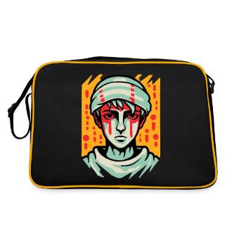 Portrait of a sad cartoon boy - Retro Bag - black/gold - Back