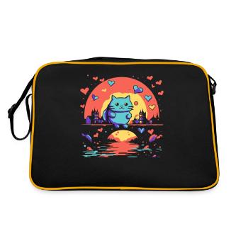 A happy cat and hearts - Retro Bag - black/gold - Back