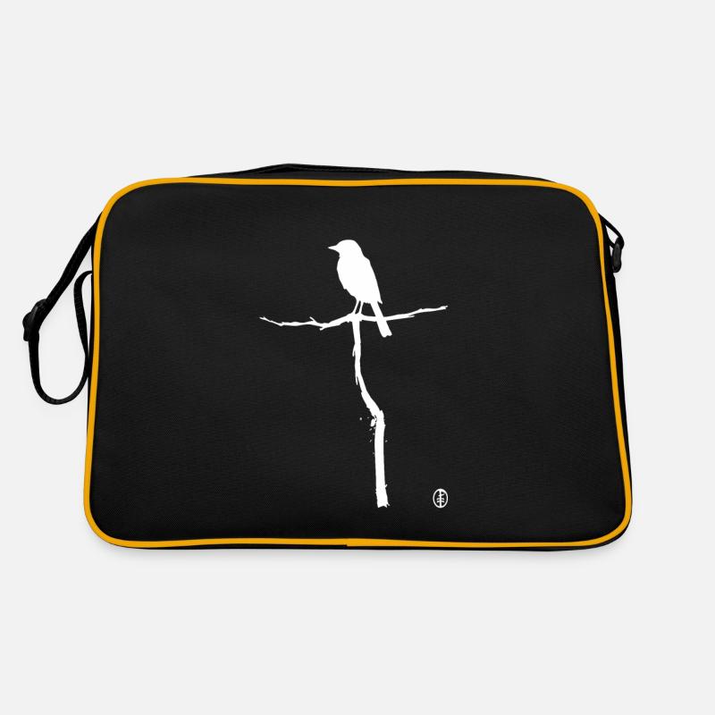 Vogel auf einem Ast Retro Tasche