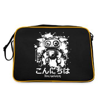 Unheimlich Niedlicher Cyborg Robo sagt, Konnichiwa - Retro Tasche - Schwarz/Gold - Hinten