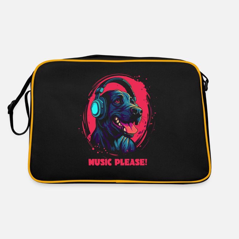Musik bitte, Kopfhörer und Hund Retro Tasche