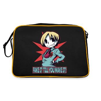 Anime Mädchen: Tu so, als ob, bis du es schaffst - Retro Tasche - Schwarz/Gold - Hinten