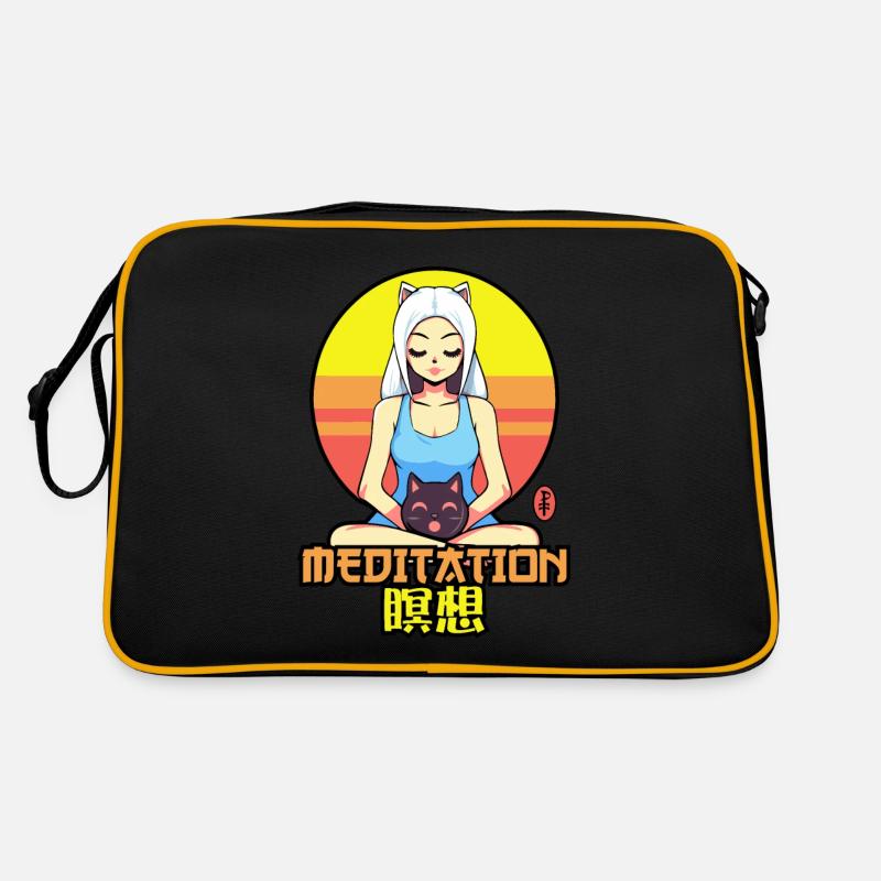 Katzen Mädchen und eine schnurrende Katze in Medit Retro Tasche