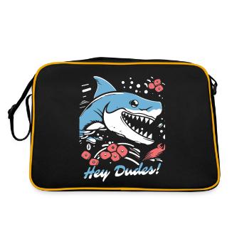 Hey Dudes! Funny Fresh Cartoon Shark - Retro Bag - black/gold - Back