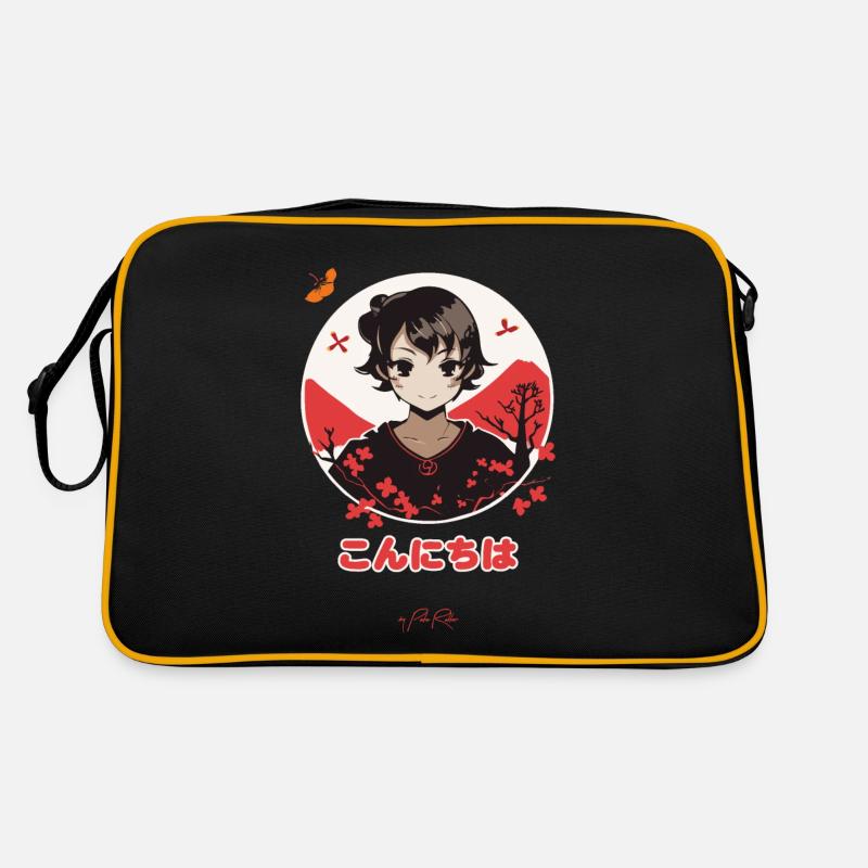 こんにちは Konnichiwa Hallo Japan - Retro Tasche - Schwarz/Gold