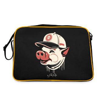 Vintage Retro Baseball Pig - Retro Tasche - Schwarz/Gold - Hinten