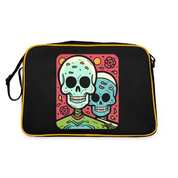 Moderne Pop-Schädel und Partnerschaft vs. Liebe - Retro Tasche - Schwarz/Gold - Hinten