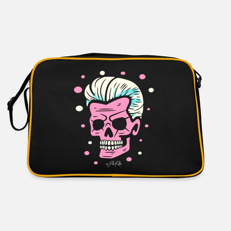 Pop-Farben-Kunst, Eine Boomer-Schädel-Party - Retro Tasche - Schwarz/Gold